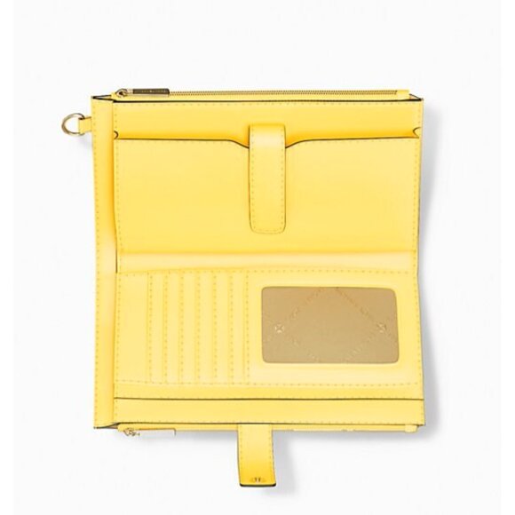 New Michael Kors Jet Set Travel Double Zip Wristlet Wallet Daisy Yellow - Picture 2 of 3